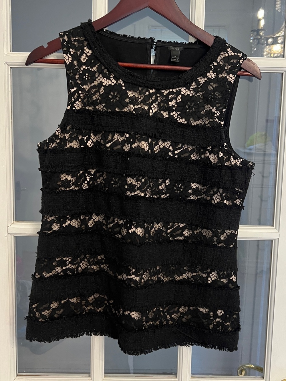 J. CREW Women’s Black & Cream Lace Tweed Fringe Dressy Tank Top Size M